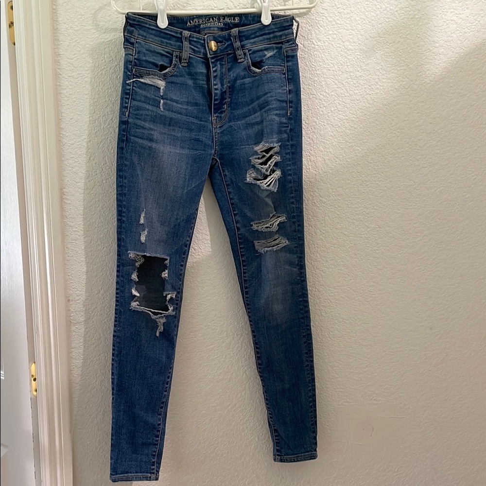 American Eagle Outfitters Blue Skinny Distressed Jeans